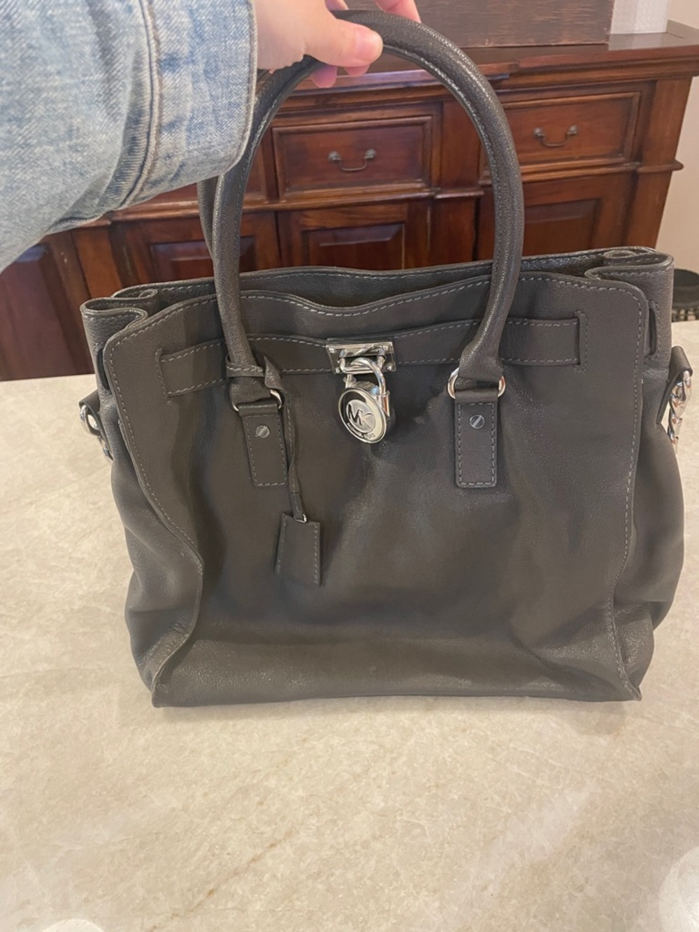 Michael Kors Charcoal Gray Leather Satchel with Silver Hardware